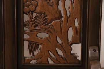 ヴィンテージ建具　松竹梅の透かし彫りが目を引く凝った造りの衝立(つい立て、パーテーション、ビンテージ)(R-044244)