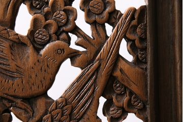 ヴィンテージ建具　松竹梅の透かし彫りが目を引く凝った造りの衝立(つい立て、パーテーション、ビンテージ)(R-044244)