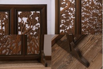 ヴィンテージ建具　松竹梅の透かし彫りが目を引く凝った造りの衝立(つい立て、パーテーション、ビンテージ)(R-044244)