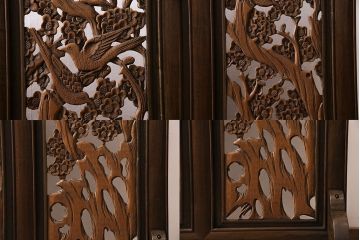 ヴィンテージ建具　松竹梅の透かし彫りが目を引く凝った造りの衝立(つい立て、パーテーション、ビンテージ)(R-044244)