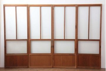 アンティーク建具　昭和中期　モールガラス入り　すっきりとした印象のガラス戸4枚セット(引き戸、建具)(R-044255)