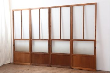 アンティーク建具　昭和中期　モールガラス入り　すっきりとした印象のガラス戸4枚セット(引き戸、建具)(R-044256)