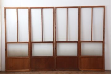 アンティーク建具　昭和中期　モールガラス入り　すっきりとした印象のガラス戸4枚セット(引き戸、建具)(R-044256)