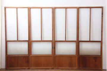 アンティーク建具　昭和中期　モールガラス入り　すっきりとした印象のガラス戸4枚セット(引き戸、建具)(R-044256)