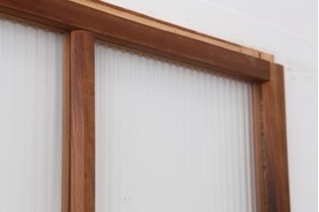 アンティーク建具　昭和中期　モールガラス入り　すっきりとした印象のガラス戸4枚セット(引き戸、建具)(R-044256)