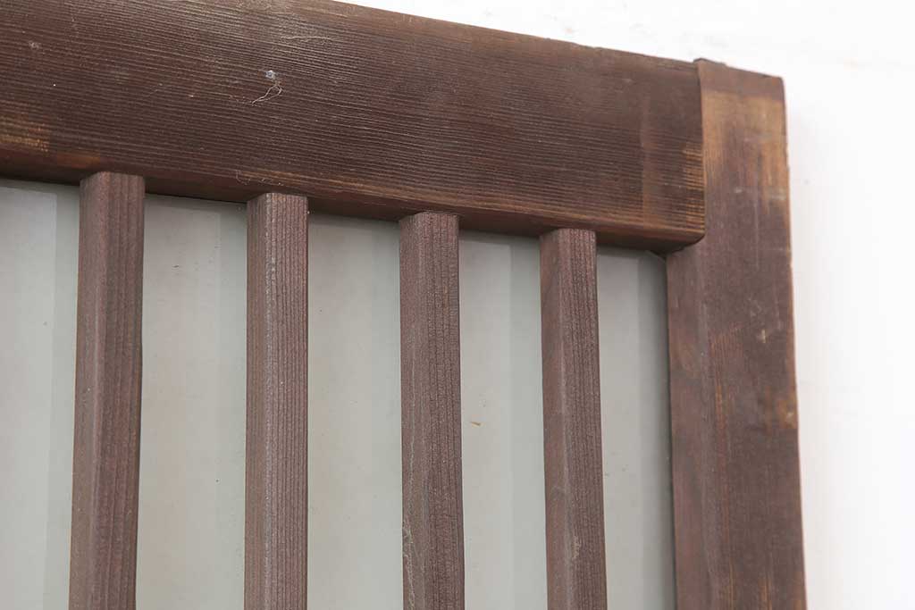 アンティーク建具　昭和中期　すりガラス入り　レトロな空間演出におすすめの格子入りガラス戸2枚セット(引き戸、建具)(R-044257)