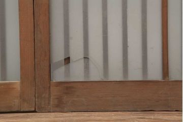 アンティーク建具　昭和中期　すりガラス入り　レトロな空間演出におすすめの格子入りガラス戸2枚セット(引き戸、建具)(R-044257)