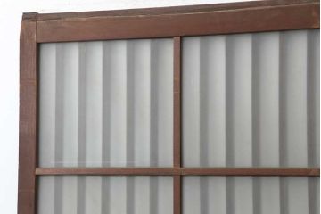 アンティーク建具　昭和中期　すりガラス入り　レトロな空間演出におすすめの格子入りガラス戸2枚セット(引き戸、建具)(R-044257)