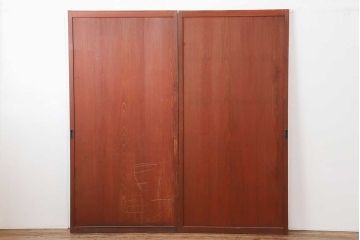 アンティーク建具　明治大正期　赤味がかった木色が目をひく板戸2枚セット(引き戸、建具)(R-044258)