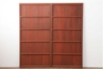 アンティーク建具　明治大正期　赤味がかった木色が目をひく板戸2枚セット(引き戸、建具)(R-044258)