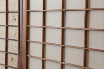 アンティーク建具　昭和初期　腰板ケヤキ材　裏障子付き　格子戸4枚セット(帯ガラス戸、引き戸、建具)(R-044260)