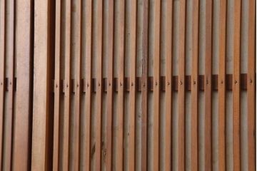 アンティーク建具　昭和初期　腰板ケヤキ材　裏障子付き　格子戸4枚セット(帯ガラス戸、引き戸、建具)(R-044260)