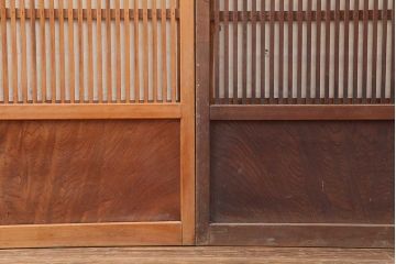 アンティーク建具　昭和初期　腰板ケヤキ材　裏障子付き　格子戸4枚セット(帯ガラス戸、引き戸、建具)(R-044260)
