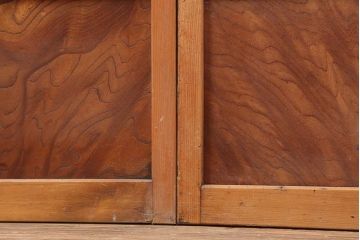 アンティーク建具　昭和初期　腰板ケヤキ材　裏障子付き　格子戸4枚セット(帯ガラス戸、引き戸、建具)(R-044260)