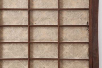 アンティーク建具　昭和初期　腰板ケヤキ材　裏障子付き　格子戸4枚セット(帯ガラス戸、引き戸、建具)(R-044260)