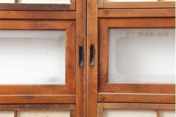 アンティーク建具　昭和初期　腰板ケヤキ材　裏障子付き　格子戸4枚セット(帯ガラス戸、引き戸、建具)(R-044260)