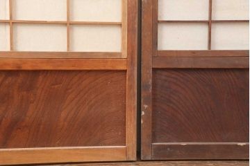 アンティーク建具　昭和初期　腰板ケヤキ材　裏障子付き　格子戸4枚セット(帯ガラス戸、引き戸、建具)(R-044260)