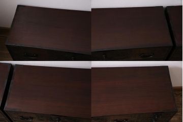 アンティーク家具　明治期　極上美品!　漆塗り　上手物　前面中桐材　透かし金具が繊細で存在感溢れる重ね佐渡箪笥(八幡箪笥、衣装箪笥、引き出し、桐箪笥、桐たんす)(R-044263)