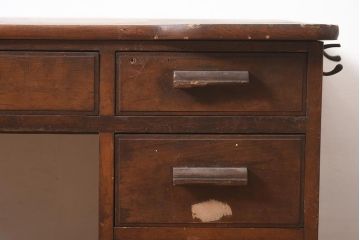 レトロ家具　昭和レトロ　昭和初期　桜材　レア!子ども用片袖デスク(子供机、在宅ワーク、在宅用平机、在宅ワーク、在宅用学習机)(R-044268)