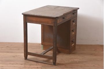 レトロ家具　昭和レトロ　昭和初期　桜材　レア!子ども用片袖デスク(子供机、在宅ワーク、在宅用平机、在宅ワーク、在宅用学習机)(R-044268)