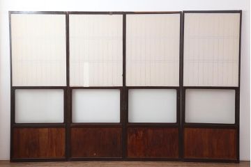 アンティーク建具　和製アンティーク　大正昭和初期　レトロガラス入り　和の趣あふれる障子戸4枚セット(引き戸、建具、ガラス帯戸)(R-044270)