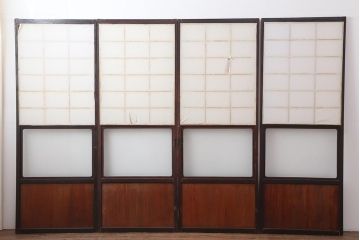 アンティーク建具　和製アンティーク　大正昭和初期　レトロガラス入り　和の趣あふれる障子戸4枚セット(引き戸、建具、ガラス帯戸)(R-044271)