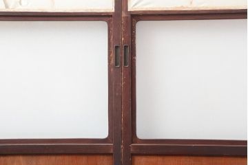 アンティーク建具　和製アンティーク　大正昭和初期　レトロガラス入り　和の趣あふれる障子戸4枚セット(引き戸、建具、ガラス帯戸)(R-044271)
