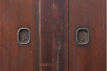 アンティーク建具　和製アンティーク　明治期　タヌキの意匠の引手が味わい深い板戸4枚セット(建具、引き戸)(R-044272)