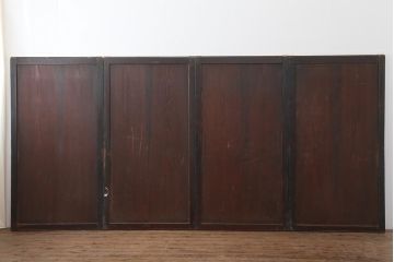 アンティーク建具　和製アンティーク　明治期　タヌキの意匠の引手が味わい深い板戸4枚セット(建具、引き戸)(R-044272)