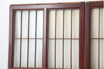 アンティーク建具　和製アンティーク　大正昭和初期　大正ロマン　上手物!赤褐色の木肌が美しいガラス戸4枚セット(引き戸、建具)(R-044273)