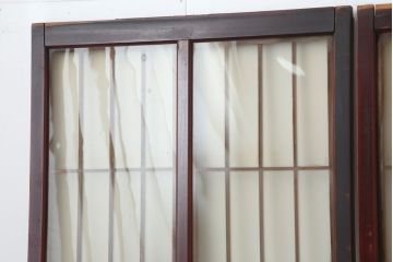 アンティーク建具　和製アンティーク　大正昭和初期　大正ロマン　上手物!赤褐色の木肌が美しいガラス戸4枚セット(引き戸、建具)(R-044273)