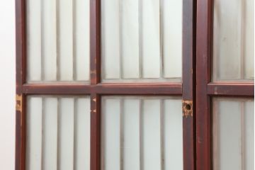 アンティーク建具　和製アンティーク　大正昭和初期　大正ロマン　上手物!赤褐色の木肌が美しいガラス戸4枚セット(引き戸、建具)(R-044273)