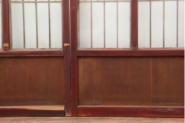 アンティーク建具　和製アンティーク　大正昭和初期　大正ロマン　上手物!赤褐色の木肌が美しいガラス戸4枚セット(引き戸、建具)(R-044273)