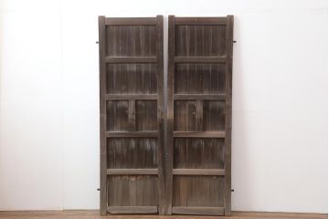 アンティーク建具　和製アンティーク　明治大正期　両開き　味わいのある風合いの門扉一対(蔵戸、建具)(R-044274)