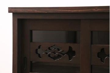 ラフジュ工房オリジナル　明治期　古建具リメイク　引き出し・脚付き　透かし彫りの意匠がアクセントになるローボード(収納棚、戸棚、テレビ台、テレビボード)(R-044276)