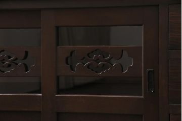 ラフジュ工房オリジナル　明治期　古建具リメイク　引き出し・脚付き　透かし彫りの意匠がアクセントになるローボード(収納棚、戸棚、テレビ台、テレビボード)(R-044276)
