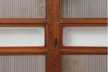 アンティーク建具　昭和中期　腰板ケヤキ材　裏障子付き　和の趣を演出する上手物の格子戸3枚セット(引き戸、障子戸)(R-044282)