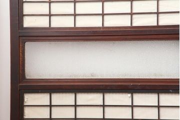 アンティーク建具　和製アンティーク　大正期　裏障子付き　ダイヤガラス　深い色合いが和の雰囲気を高める格子戸3枚セット(帯ガラス戸、引き戸)(R-044283)