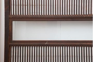アンティーク建具　和製アンティーク　昭和初期　裏障子付き　ゆらゆらガラス　深い色合いが和の雰囲気を高める格子戸4枚セット(ガラス帯戸、引き戸)(R-044284)