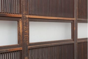 アンティーク建具　和製アンティーク　昭和初期　裏障子付き　ゆらゆらガラス　深い色合いが和の雰囲気を高める格子戸4枚セット(ガラス帯戸、引き戸)(R-044284)