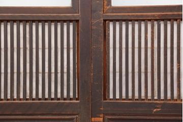 アンティーク建具　和製アンティーク　昭和初期　裏障子付き　ゆらゆらガラス　深い色合いが和の雰囲気を高める格子戸4枚セット(ガラス帯戸、引き戸)(R-044284)