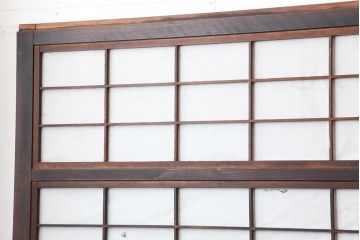 アンティーク建具　和製アンティーク　昭和初期　裏障子付き　ゆらゆらガラス　深い色合いが和の雰囲気を高める格子戸4枚セット(ガラス帯戸、引き戸)(R-044284)