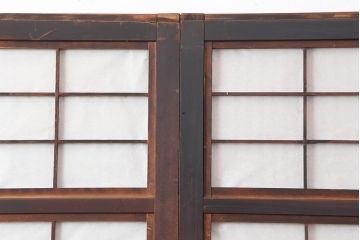 アンティーク建具　和製アンティーク　昭和初期　裏障子付き　ゆらゆらガラス　深い色合いが和の雰囲気を高める格子戸4枚セット(ガラス帯戸、引き戸)(R-044284)
