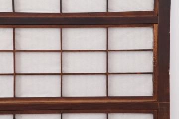 アンティーク建具　和製アンティーク　昭和初期　裏障子付き　ゆらゆらガラス　深い色合いが和の雰囲気を高める格子戸4枚セット(ガラス帯戸、引き戸)(R-044284)