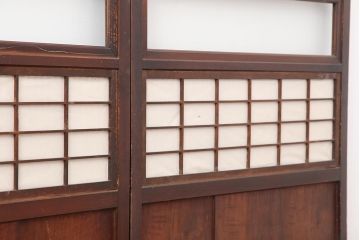アンティーク建具　和製アンティーク　大正期　裏障子付き　いぶされたような色合いが味わい深い格子戸4枚セット(ガラス帯戸、格子帯戸、引き戸、建具)(R-044285)