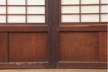 アンティーク建具　和製アンティーク　大正期　裏障子付き　いぶされたような色合いが味わい深い格子戸4枚セット(ガラス帯戸、格子帯戸、引き戸、建具)(R-044285)