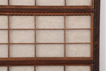 アンティーク建具　和製アンティーク　大正期　裏障子付き　いぶされたような色合いが味わい深い格子戸4枚セット(ガラス帯戸、格子帯戸、引き戸、建具)(R-044286)