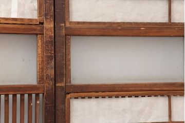 アンティーク建具　和製アンティーク　大正期　裏障子付き　いぶされたような色合いが味わい深い格子戸4枚セット(ガラス帯戸、格子帯戸、引き戸、建具)(R-044286)