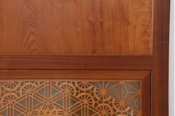 アンティーク建具　和製アンティーク　昭和中期　板部一枚板　美しい組子が目を惹く帯戸4枚セット(ガラス帯戸、組子帯戸、引き戸、建具)(R-044287)