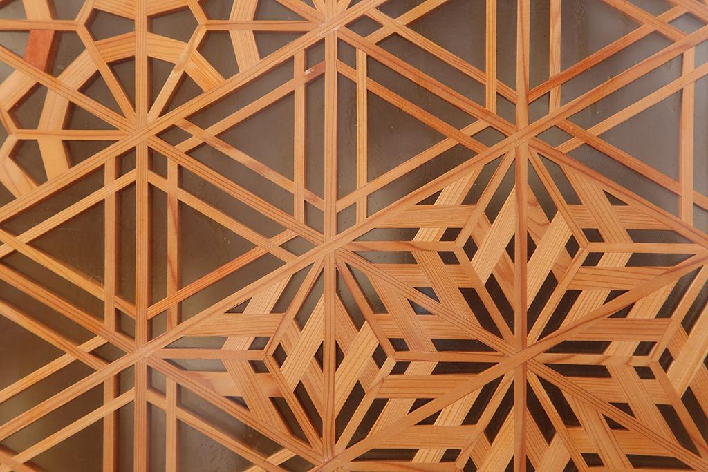 アンティーク建具　和製アンティーク　昭和中期　板部一枚板　美しい組子が目を惹く帯戸4枚セット(ガラス帯戸、組子帯戸、引き戸、建具)(R-044287)